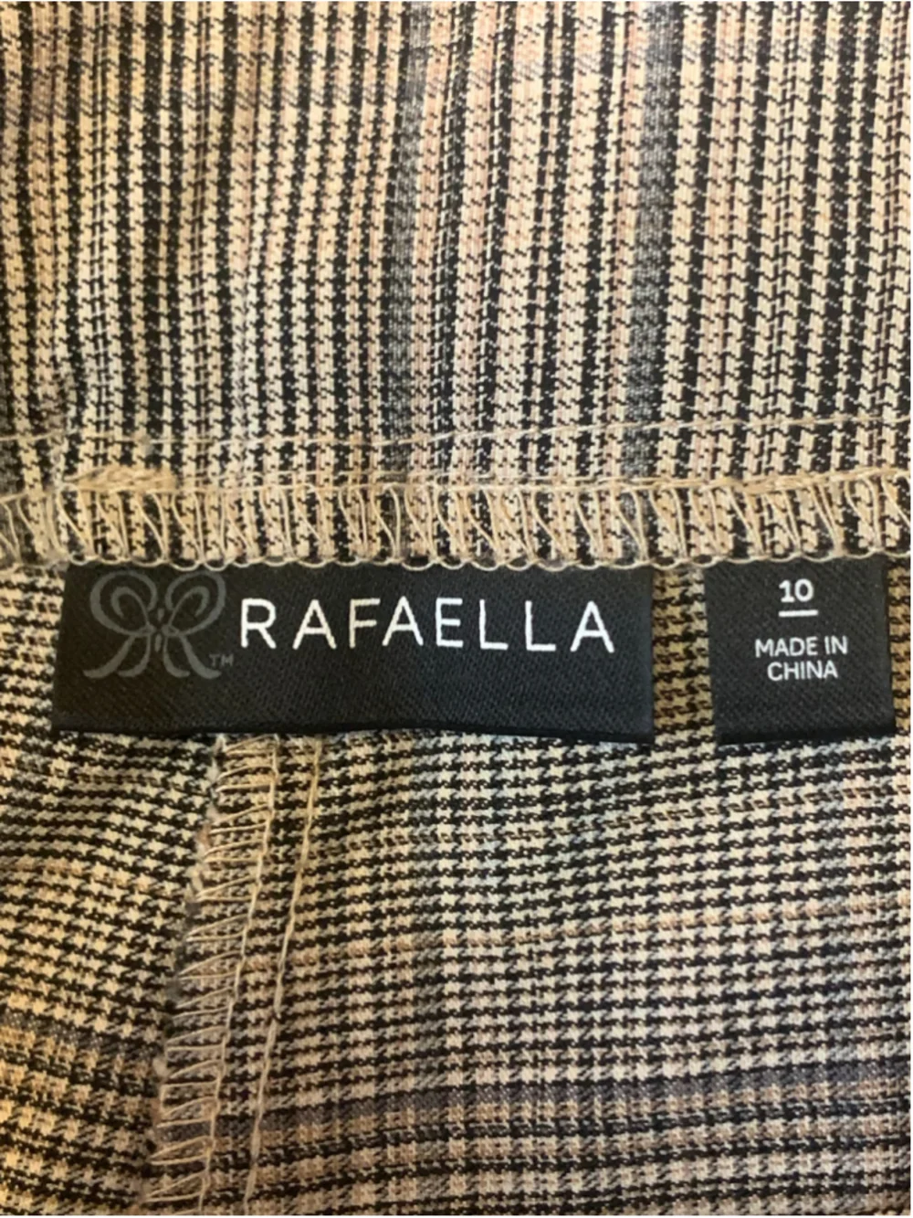 Rafaella NWT Stretch Trousers Size 10 Beige Black Plaid